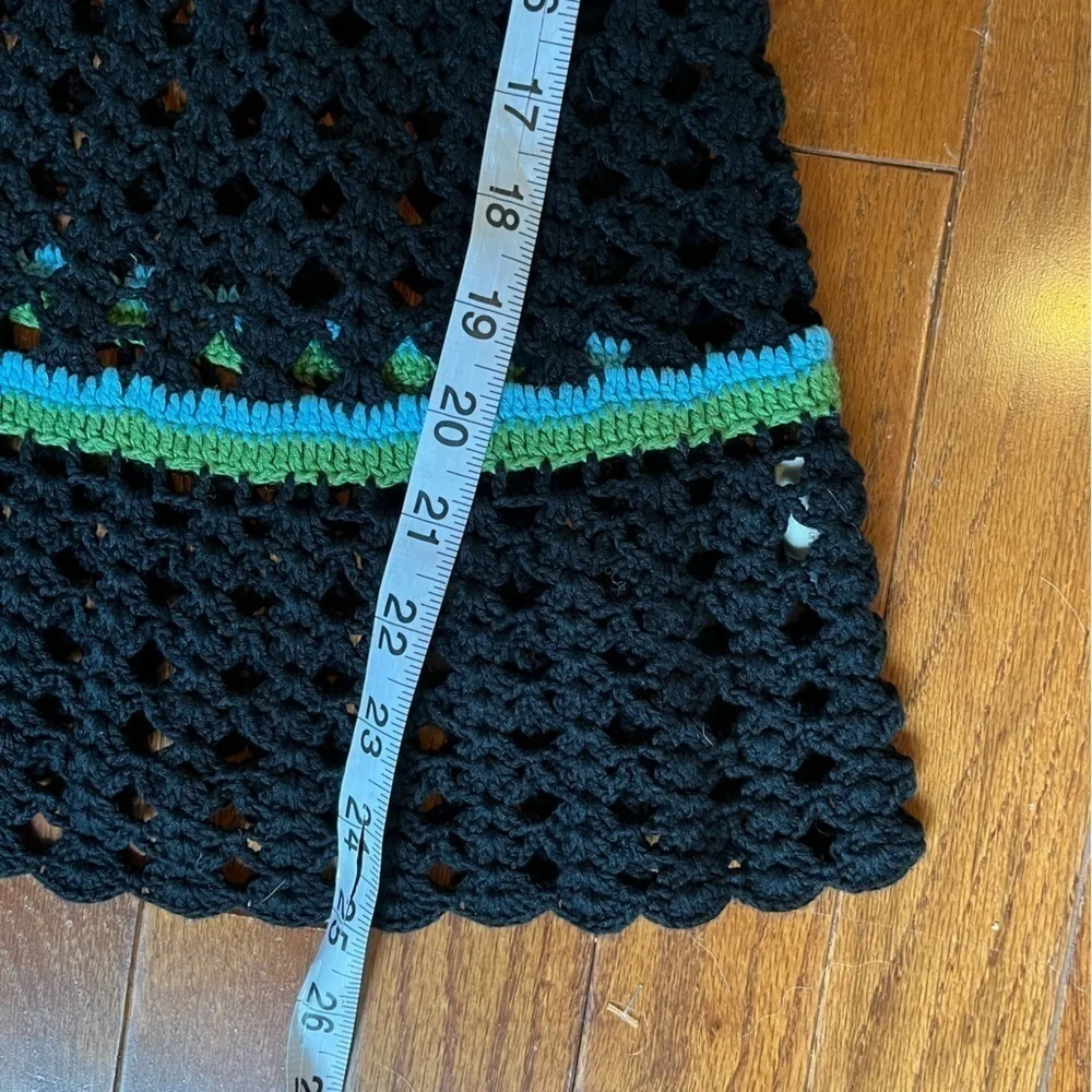 Free People | Crochet Knit‎ Top Small Black Bohemian Cap Sleeve Linen Cotton